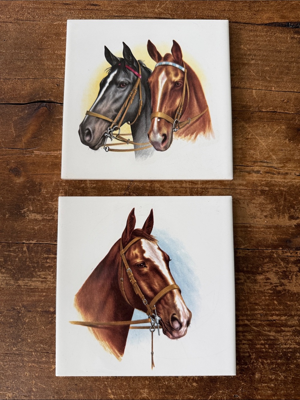 Vintage Horse Ceramic Tiles Trivets  Set of 2 - England Portugal